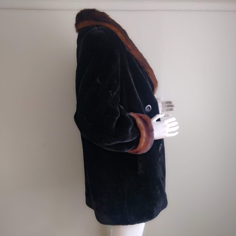 Vtg Dennis Basso Bicolor Faux Mink Fur Peacoat L - Picture 3 of 4